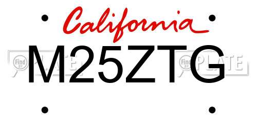 M25ZTG California License Plate