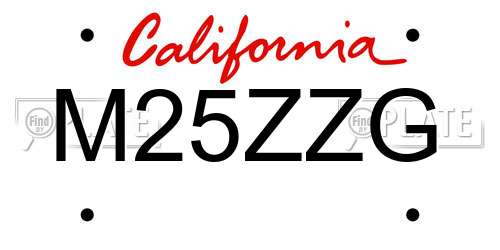 M25ZZG California License Plate