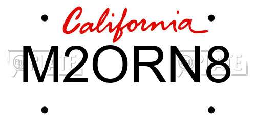 M2ORN8 California License Plate