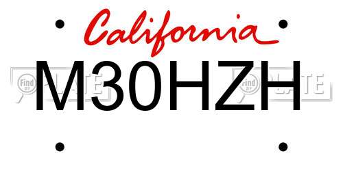 M30HZH California License Plate