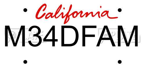 M34DFAM California License Plate