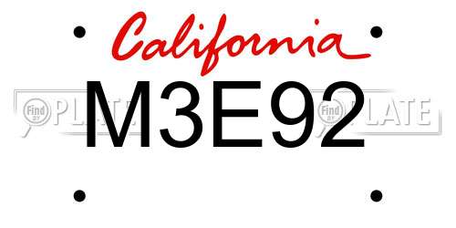 M3E92 California License Plate