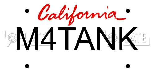 M4TANK California License Plate