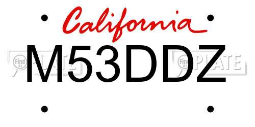 M53DDZ California License Plate