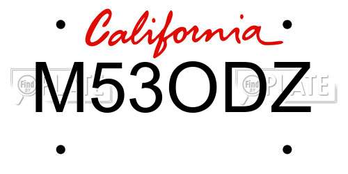 M53ODZ California License Plate