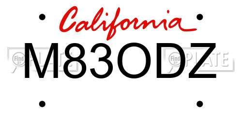 M83ODZ California License Plate