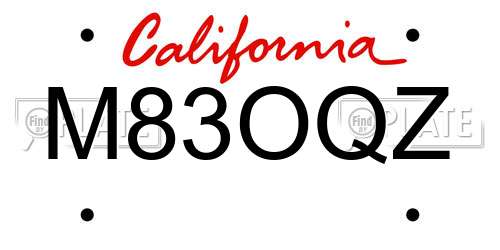M83OQZ California License Plate