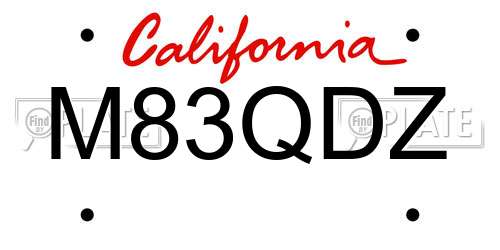 M83QDZ California License Plate