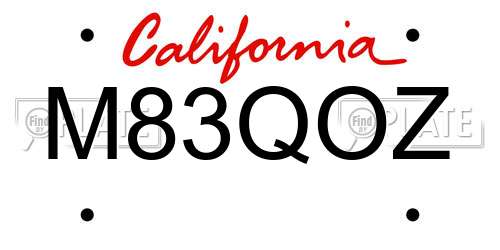 M83QOZ California License Plate