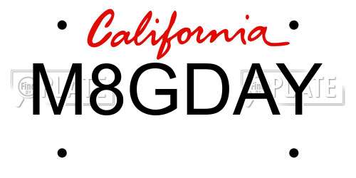M8GDAY California License Plate