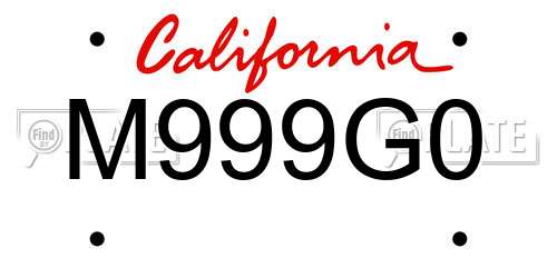 M999G0 California License Plate
