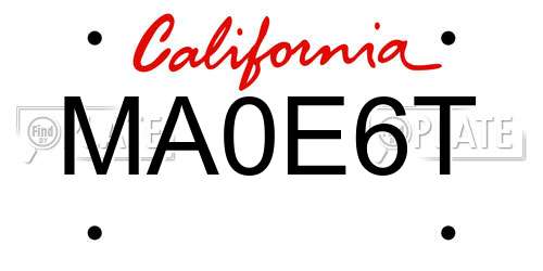 MA0E6T California License Plate