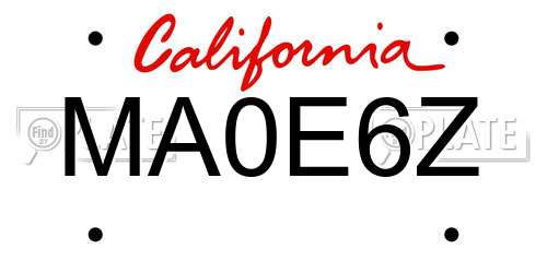 MA0E6Z California License Plate