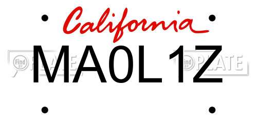MA0L1Z California License Plate