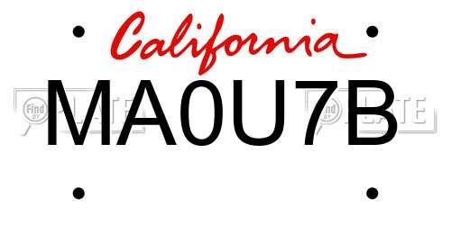 MA0U7B California License Plate