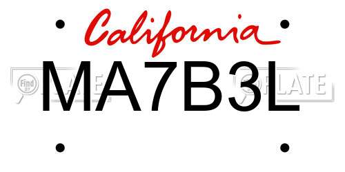 MA7B3L California License Plate