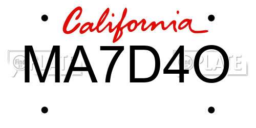MA7D4O California License Plate