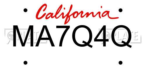 MA7Q4Q California License Plate