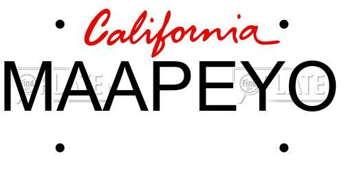 MAAPEYO California License Plate