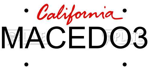 MACEDO3 California License Plate