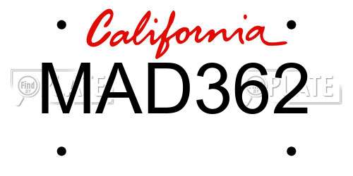 MAD362 California License Plate