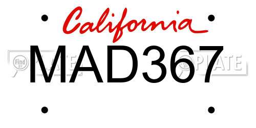 MAD367 California License Plate