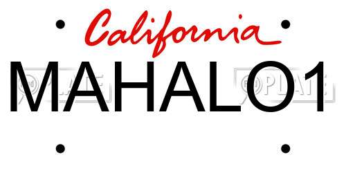 MAHALO1 California License Plate