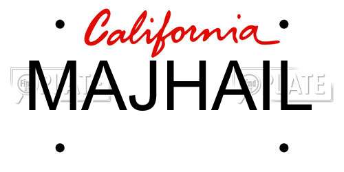 MAJHAIL California License Plate