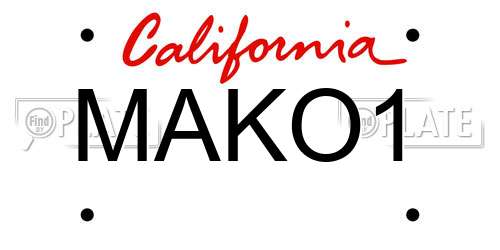 MAKO1 California License Plate