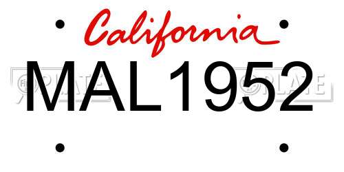 MAL1952 California License Plate