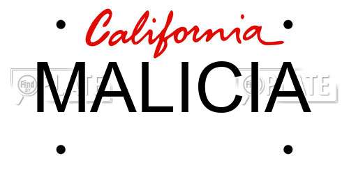 MALICIA California License Plate