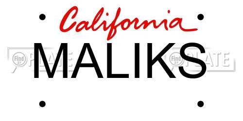 MALIKS California License Plate