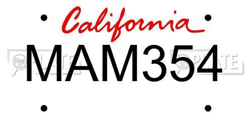 MAM354 California License Plate