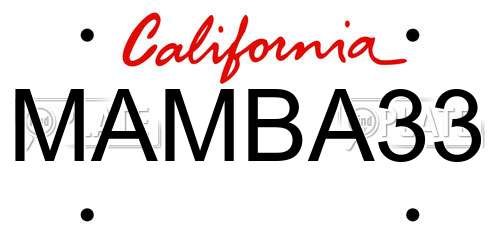 MAMBA33 California License Plate