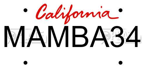 MAMBA34 California License Plate