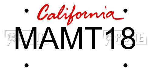 MAMT18 California License Plate