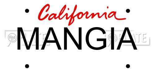 MANGIA California License Plate