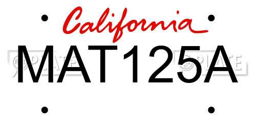 MAT125A California License Plate