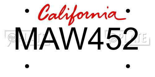MAW452 California License Plate