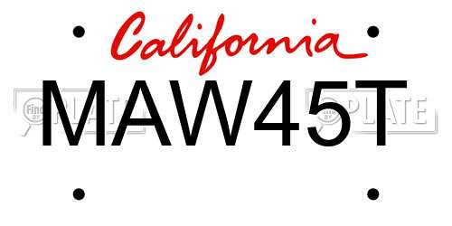 MAW45T California License Plate