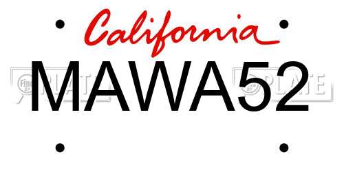 MAWA52 California License Plate