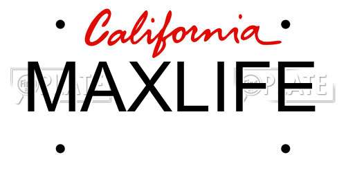MAXLIFE California License Plate