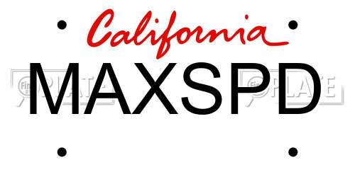 MAXSPD California License Plate