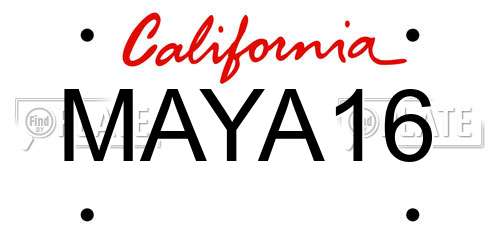 MAYA16 California License Plate