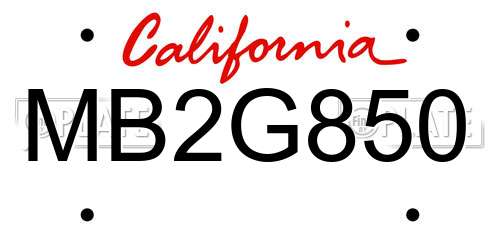 MB2G850 California License Plate
