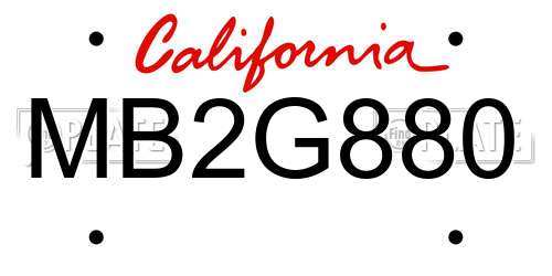 MB2G880 California License Plate