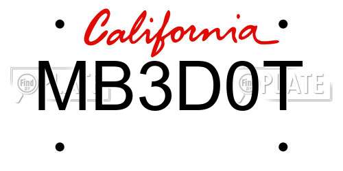 MB3D0T California License Plate
