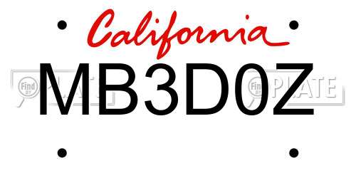 MB3D0Z California License Plate
