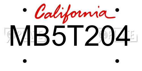 MB5T204 California License Plate