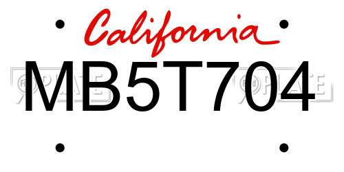 MB5T704 California License Plate